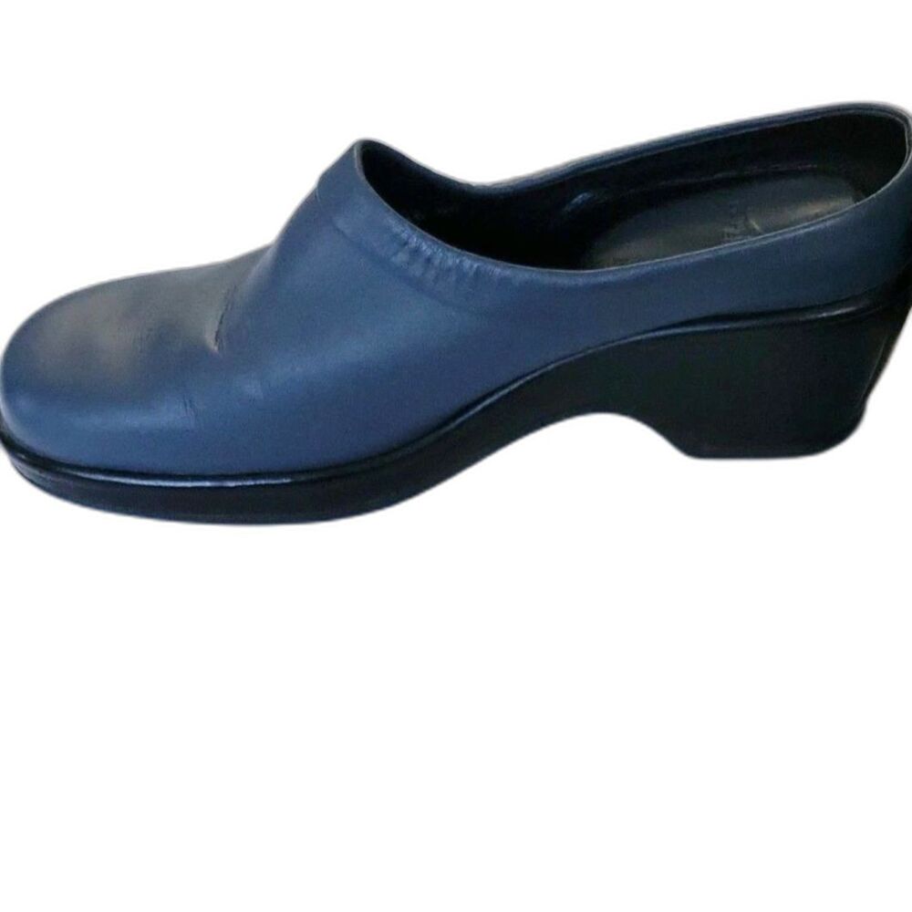 Dansko Mule Size 41 10.5-11 Navy Leather Wedge Heel Slip On Work Shoe Comfy